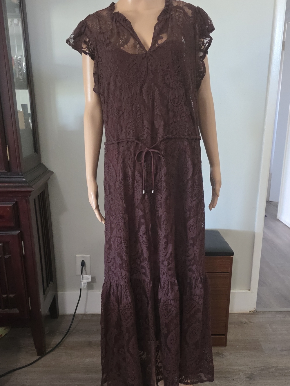 Steve Madden Chocolate Brown Lace Maxi Dress